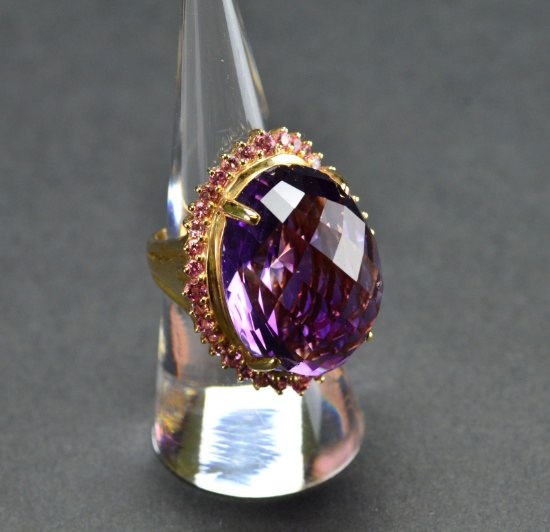 ITEM 101: AMETHYST AND PINK GLASS DRESS RING