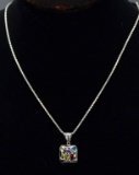 ITEM 47: 14kt. WHITE GOLD MULTI-GEMSTONE PENDANT