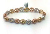 14K Three Tone Gold Bracelet with Multi Color Round Diamonds