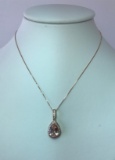 14K Rose Gold Necklace and Pendant with Pear Shaped Morganite and Round Diamonds