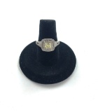 14K White and Black Rhodium Gold Ring with a Champagne and White Diamonds