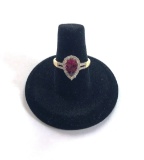 14K Yellow Gold Ring with Rubellite Tourmaline and Diamonds