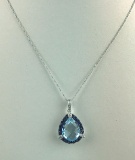 14K White Gold Necklace and Pendant with Blue Topaz, Sapphires, and Diamonds