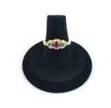 18K Yellow Gold Ring with Diamonds and Multi Colored Gemstones