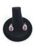 14K White Gold Earrings with Purple Garnets and Diamonds