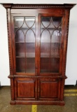Beautiful Antique Wood Carved Book Curio Glass Front Wood Shelved Cabinet