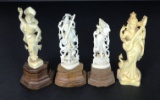 Set of Four Carved Pachyderm Material Goddesses