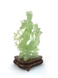 Jade Statue of Flute Playing Goddess with Peacock