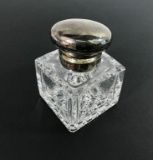 Antique Crystal Inkwell with Sterling Lid JGB EEB Hallmarked