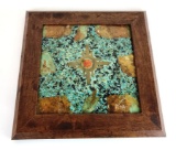 Original Turquoise, Gemstone, Stone and Brass Framed Art Signed 