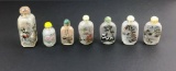 Collection of 7 Antique Oriental Asian Painted Glass Snuff Bottles