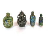 Collection of 4 Antique Oriental Asian Cloisonne and Metal Snuff Bottles