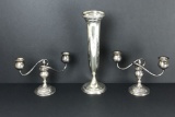 Sterling Silver Collection of Vase & Candle Stick Holders Weighted 20.7 Troy Ounces.
