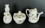 Vintage Set of 3 Piece Meissen Snowball Floral Porcelain Vase Pitcher and Lidded Bowl