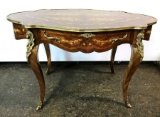 Highly Ornate Contemporary Inlaid Table w/ Gold Ormolu & Inlaid Flower Marquetry