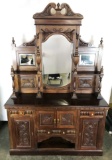 Beautifully Vintage Carved Wood Buffet Sideboard Bar with Bevel Mirrors