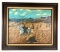 Fantastic Vintage Figural Indian and Hunter Horse Chase Oil on Canvas by Artist Albert Michini