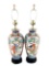 Vintage Pair of Oriental / Asian Porcelain Ornate Floral and Figural Decorative Lamps