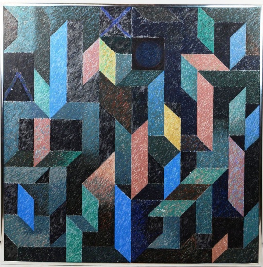 Listed Artist, Harry Nadler, Signed Encaustic on Canvas, Painting "Nocturnal Labyrinth # 6 1981