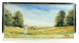Beautiful Montree Signed Oil on Canvas Figural Landscape Scene
