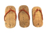 Rare 3 Piece Vintage Oriental Wood Woven Geisha Geta Sandal Shoes