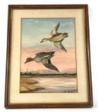 Original Vintage Duck Watercolor Painting by Listed Artist Jean Herblet (1893-1985) With Provenance