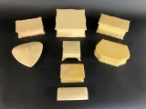 Vintage Collection of 8 Pyralin French Ivory Celluloid Dresser Vanity Jewelry Boxes