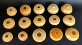 Vintage Collection of 15 Pyralin French Ivory Celluloid Vanity Dresser Hair Receivers & Powder Jars