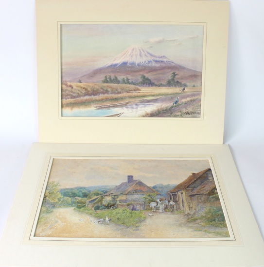 Original Listed Artists Watercolor Masano Kawakubu and A. Honeywood Waller