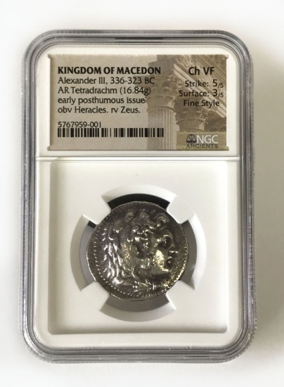 NGC Graded Ancient Coin, Kingdom of Macedon, Alexander III, 336-323 BC, Graded VF