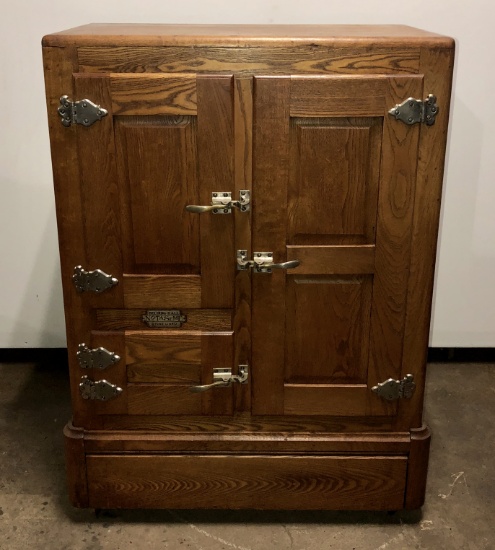 Belding Hall Notaseme Stone Lined 3 Door Oak Ice Box Refrigerator