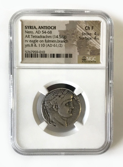 NGC Graded Ancient Coin, Syria, Antioch, Nero, AD 54-68, Graded Ch F