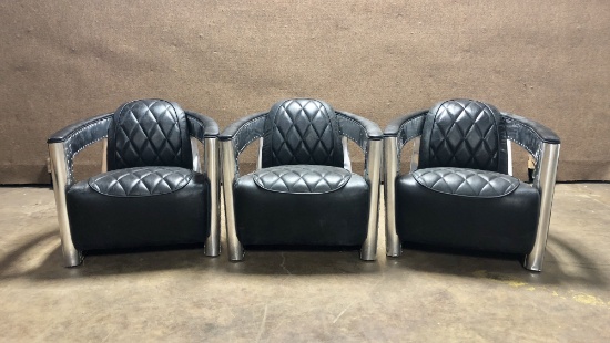 Pulaski Modern Industrial Metal and Leather Aviation Accent Arm Chairs