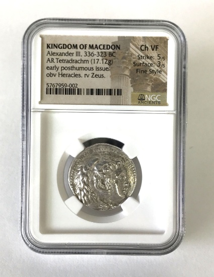 NGC Graded Ancient Coin, Kingdom of Macedon, Alexander III, 336-323 BC, Graded Ch VF