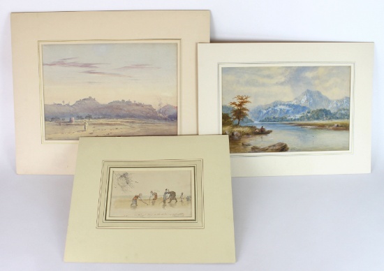 Lot of Three Original Watercolors by Listed Artists John Nixon, Sydney P Hall, Crawford McFall