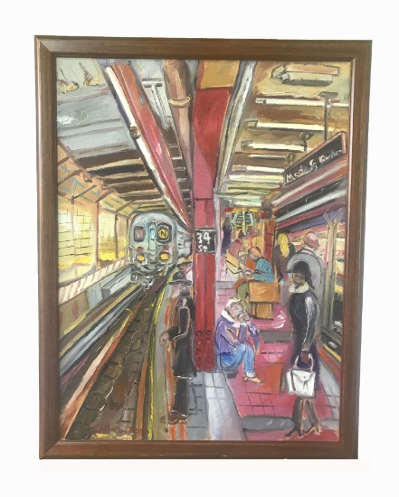 Listed Artist Stephen STOLLER 34th ST Subway and Madison Square Gardens Abstract Oil on Canvas