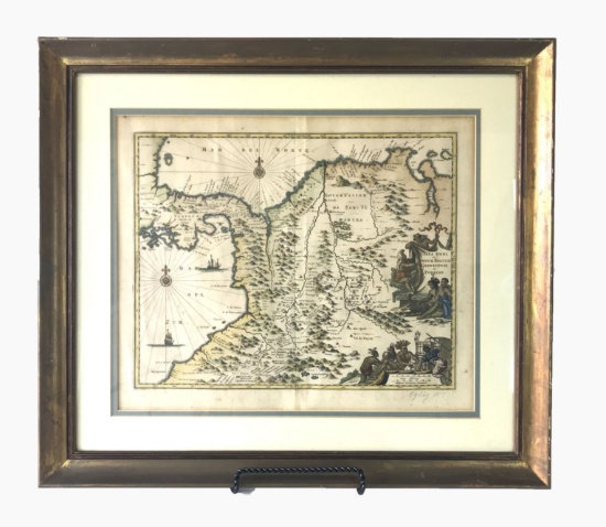 Early Map Engraving Lithograph from Panama Region