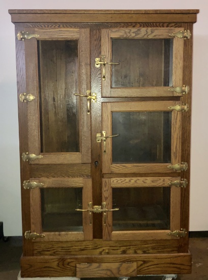 Antique Oak Large Ice Box Chest Refrigerator with 5 Doors