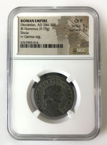 NGC Graded Ancient Coin, Roman Empire, Diocletian, AD 284-305 Graded Ch F