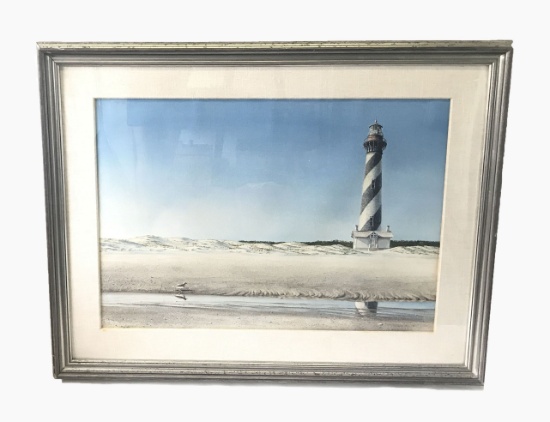 Large Original Watercolor "Lighthouse" Painting Signed Listed Artist Gregory Strachov