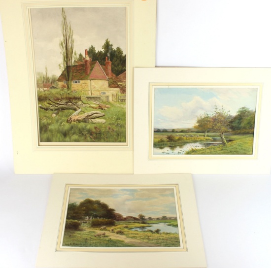 Three Original Watercolors by Listed Artist George Oyster and B. Fowler