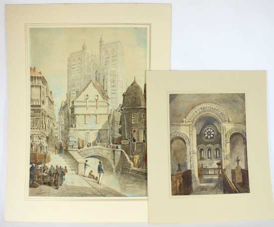 Original Watercolors by Listed Artists Henry Hopley White, and A. Cardinal