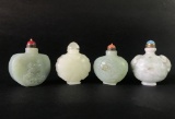 Collection of 4 Antique Oriental Asian Carved Stone Snuff Bottles