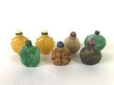 Collection of 7 Antique Oriental Asian Carved Stone and Glass Snuff Bottles