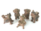 Set of 5 Pre-Columbian Style Ceramic Clay Figural Water Vessels and Fertility Sculptures