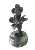 Original Bronze Emmanuel Villanis French Art Nouveau Figural Flower Girl Sculpture Signed E.Villanis