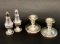 Sterling Silver Salt & Peppers Shakers with a Pair of Candlesticks