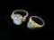 14KT Yellow Gold Ring with Diamonds & Oval Moonstone and 10KT Yellow Gold Emerald & Diamond Ring