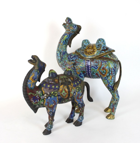 Pair of Vintage Asian Cloisonne Camel Figurines Statues 