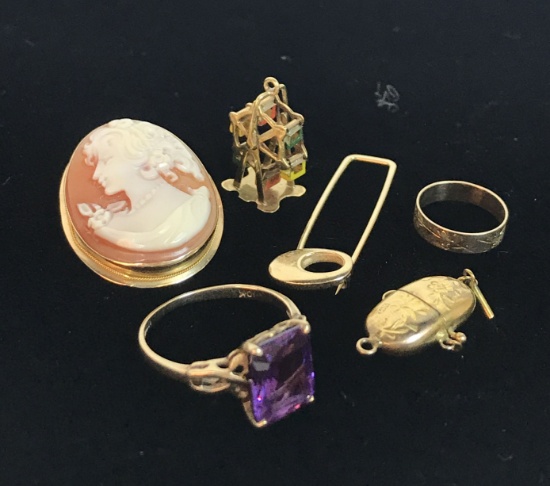 Collection of 10KT and 14KT Yellow Gold Jewelry, Cameo, Ring and Extras